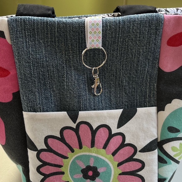 Upcycled, One Of A Kind Vibrant Floral Fabric & Denim Patchwork Bag - Picture 9 of 16